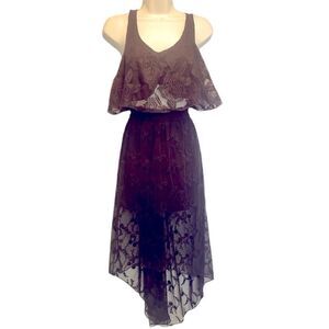 Y2K Boho Goth Black High Low Lace Skirt